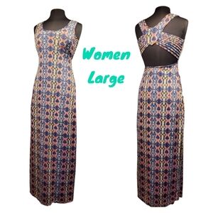 Rue 21 Aztec Print Strappy Open Back Bodycon Maxi Dress Boho Women Large
